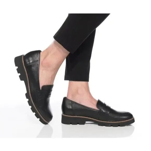 Vionic Cheryl II Black Leather Lug Penny Loafers Sz. 8.5 - Picture 2 of 9